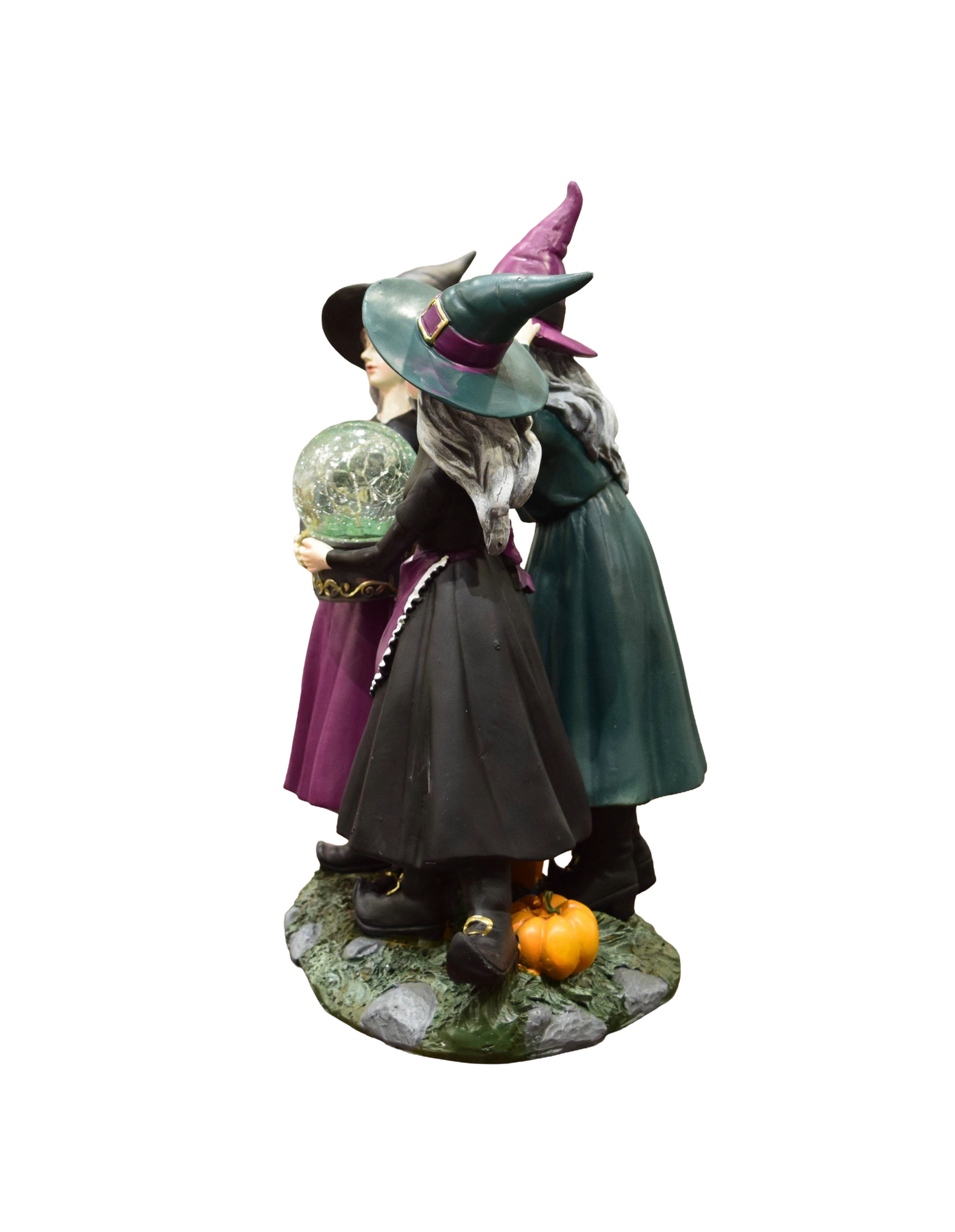 Halloween Resin Witch Trio – LED Color‑Changing Crystal Ball Decoration