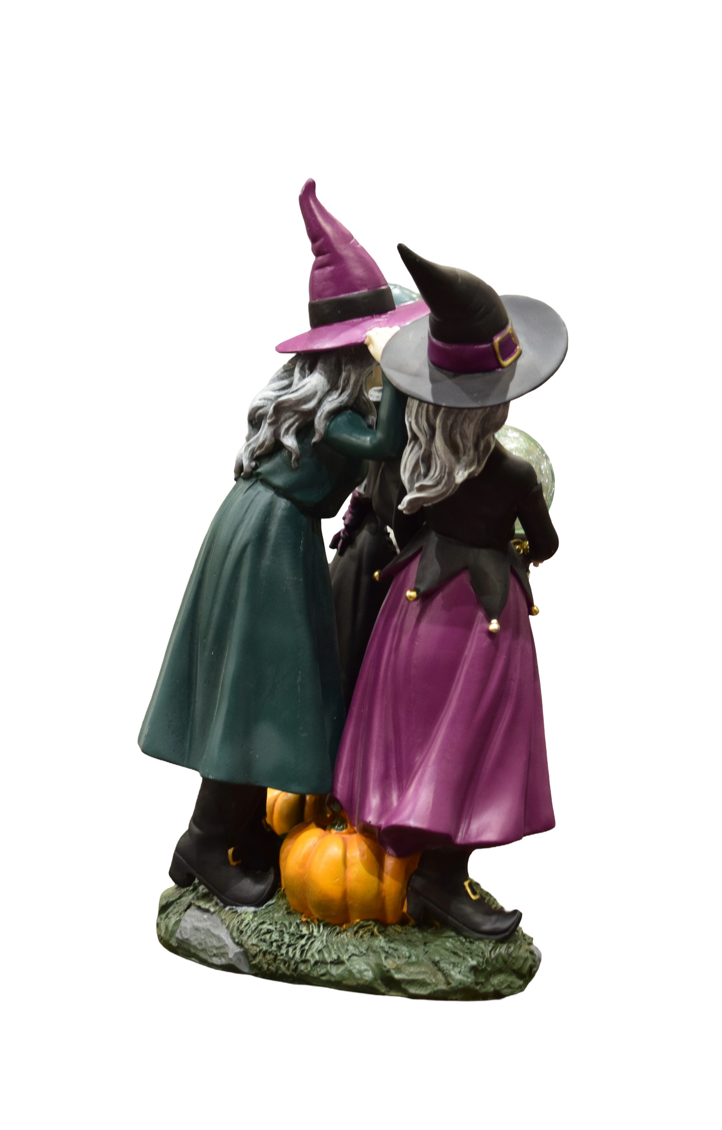Halloween Resin Witch Trio – LED Color‑Changing Crystal Ball Decoration