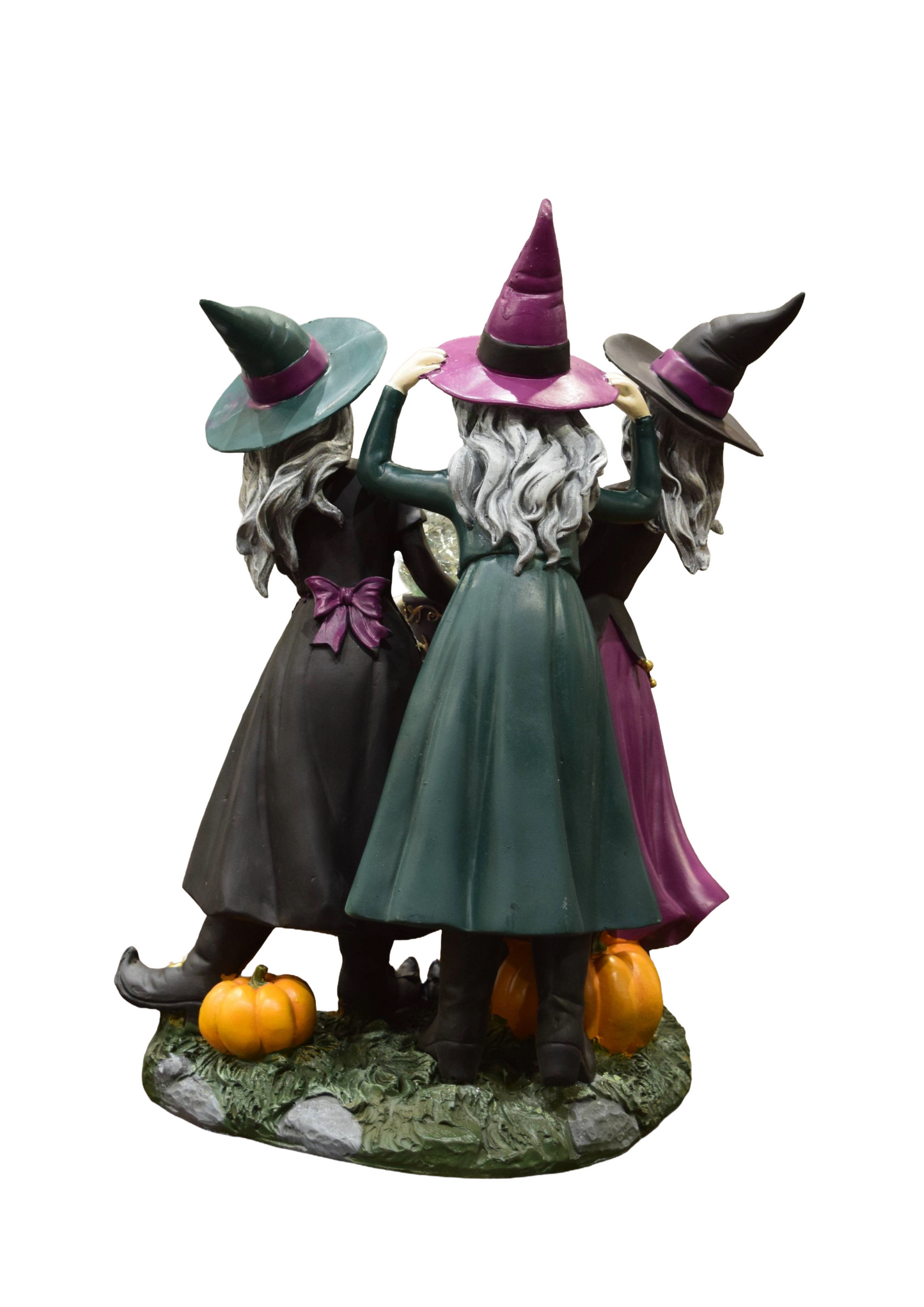 Halloween Resin Witch Trio – LED Color‑Changing Crystal Ball Decoration