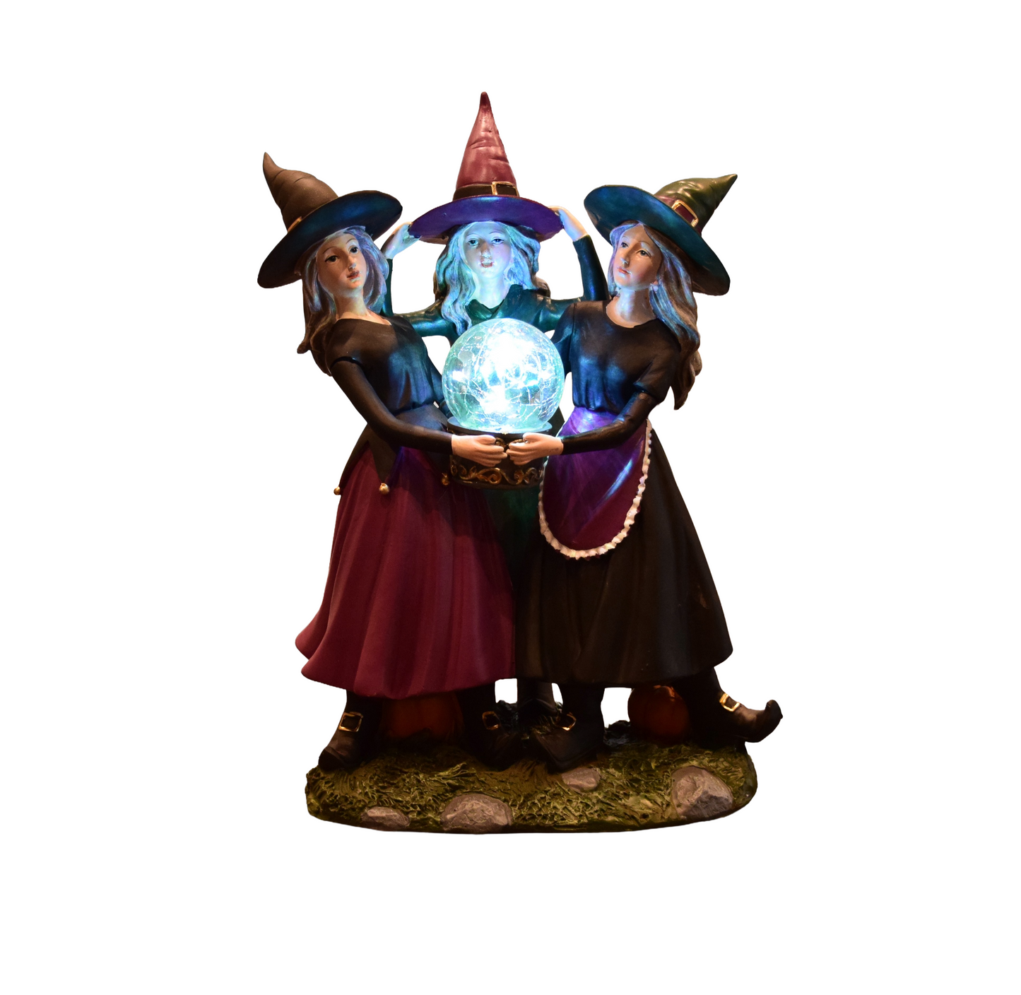 Halloween Resin Witch Trio – LED Color‑Changing Crystal Ball Decoration