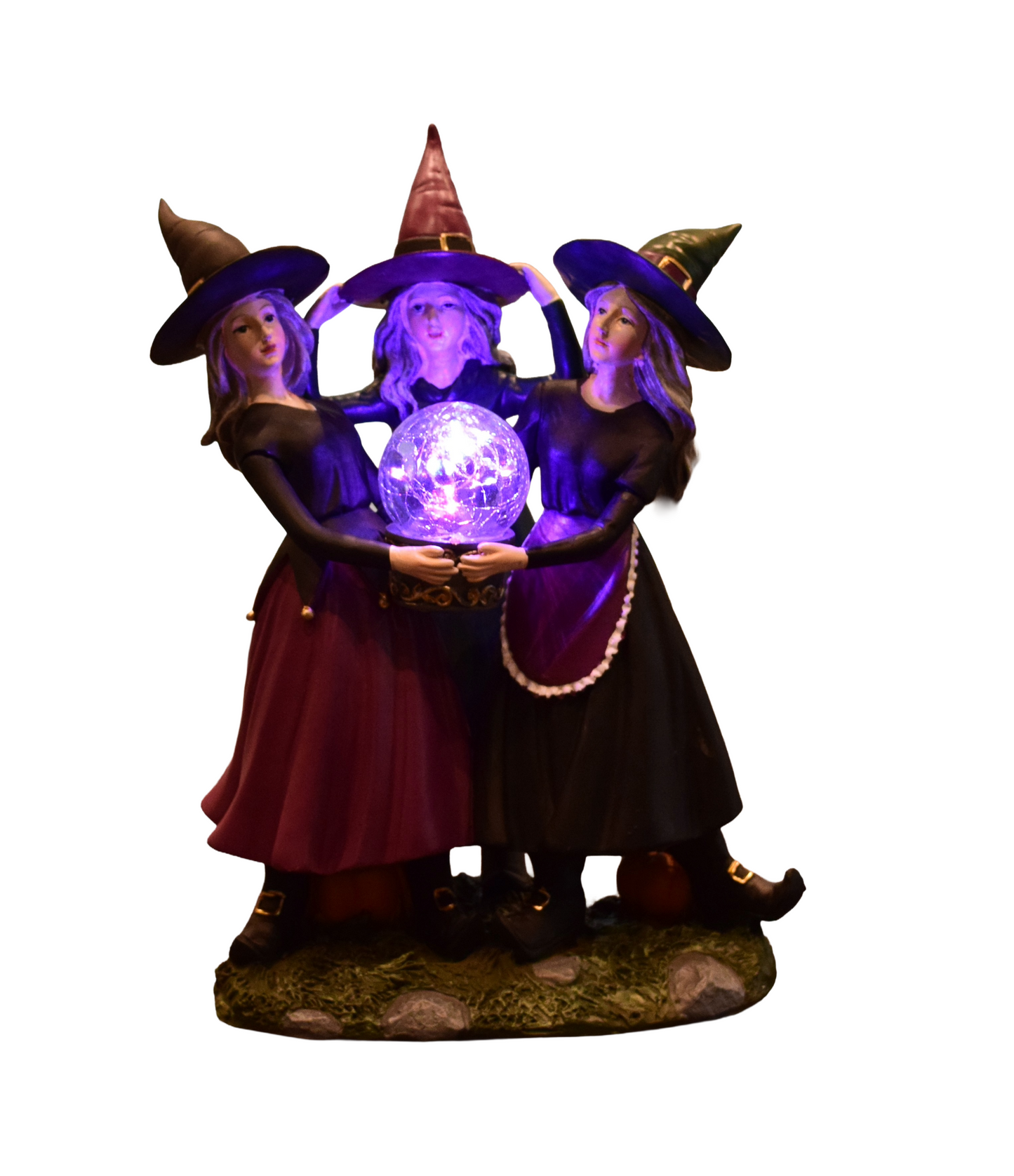 Halloween Resin Witch Trio – LED Color‑Changing Crystal Ball Decoration