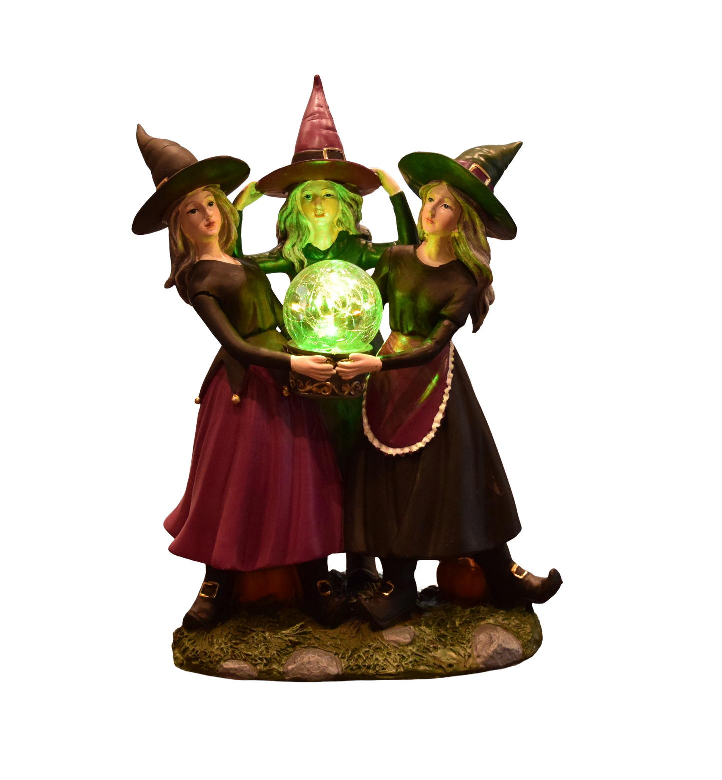 Halloween Resin Witch Trio – LED Color‑Changing Crystal Ball Decoration