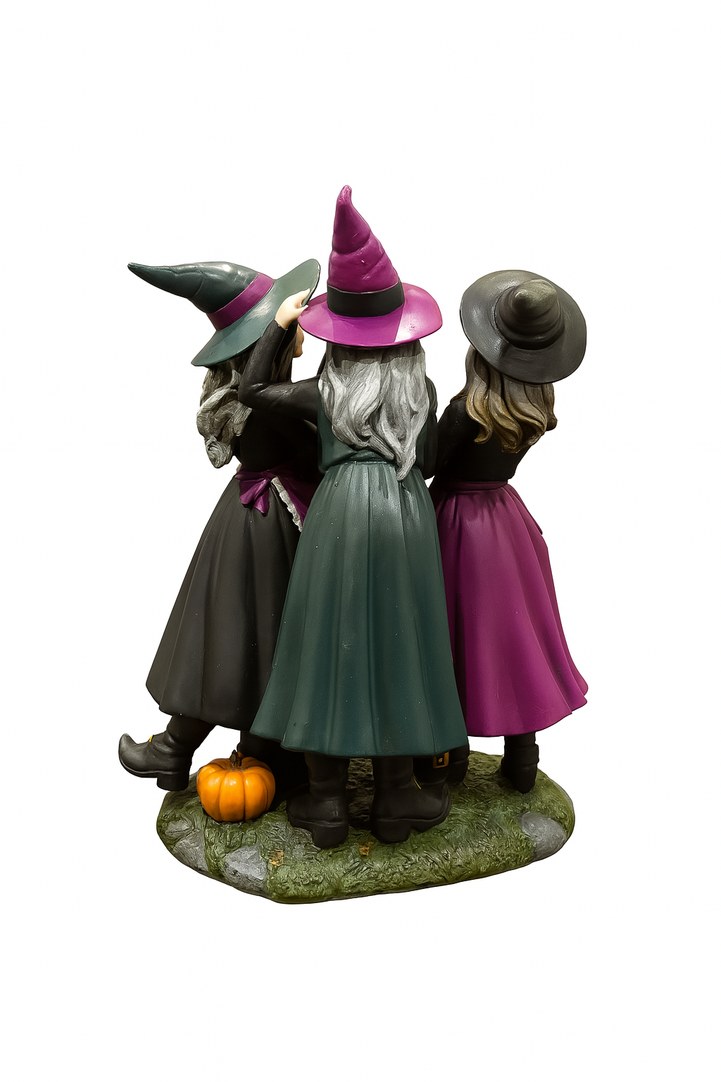 Halloween Resin Witch Trio – LED Color‑Changing Crystal Ball Decoration
