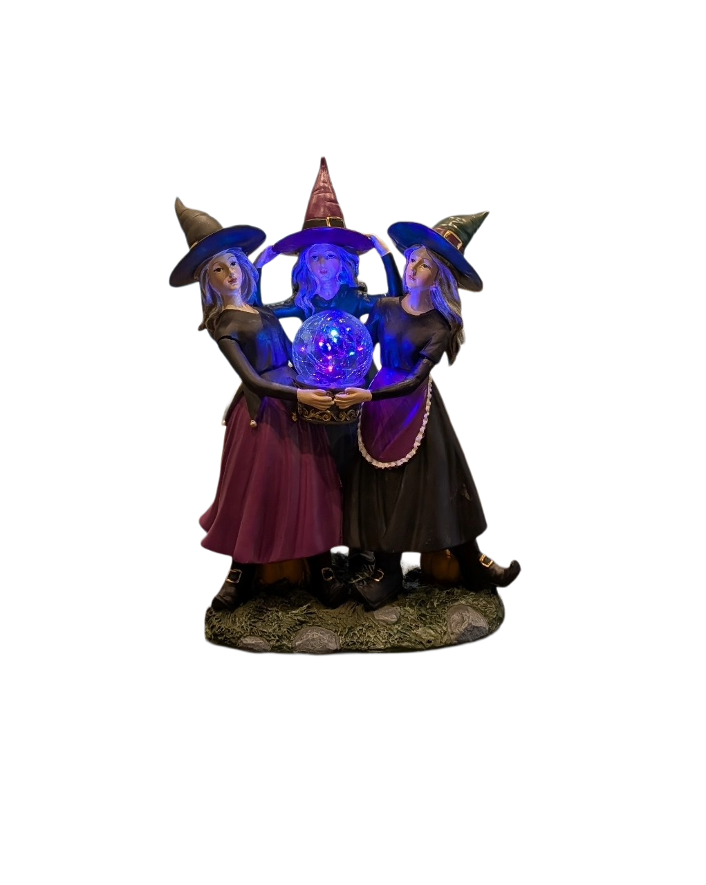Halloween Resin Witch Trio – LED Color‑Changing Crystal Ball Decoration
