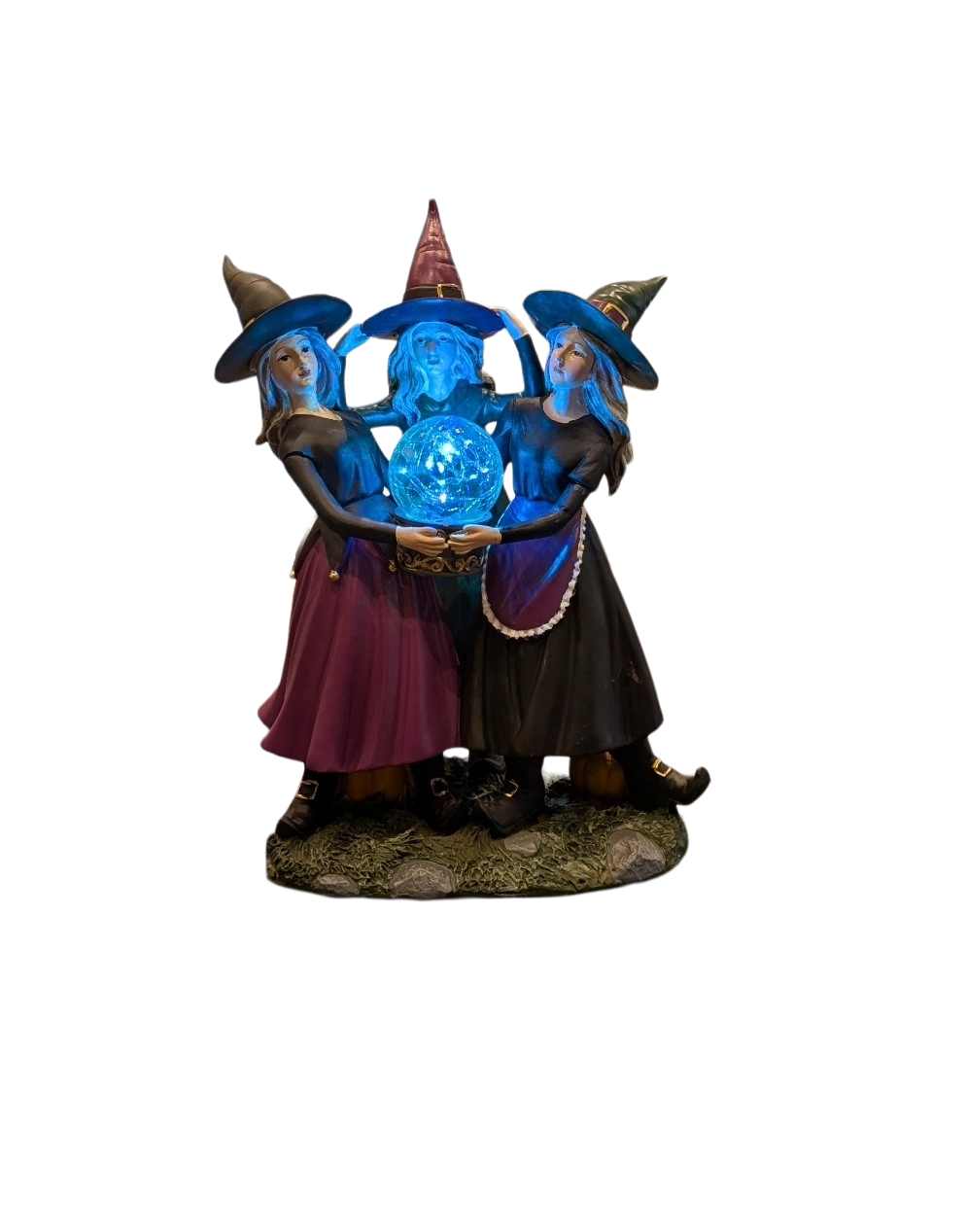 Halloween Resin Witch Trio – LED Color‑Changing Crystal Ball Decoration