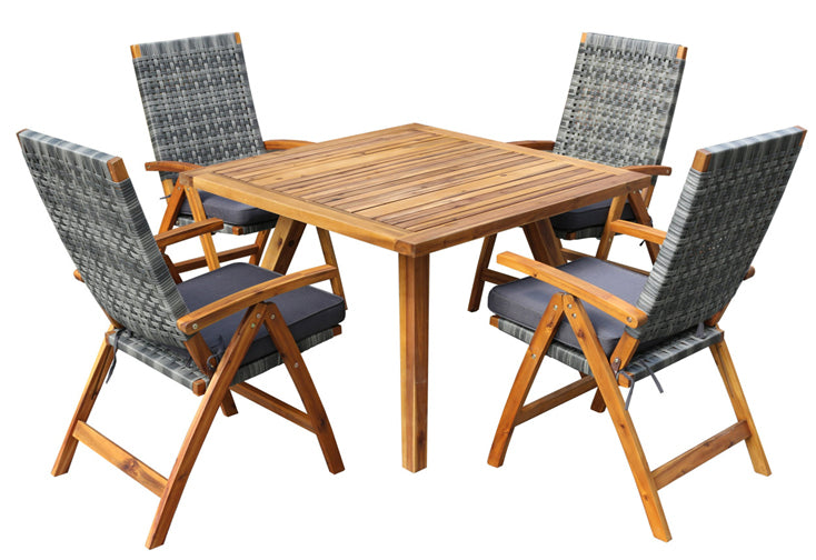 Eden Grace 5 PC Acacia Wood Dining Set Wicker Folding Chairs with Seat Cushion