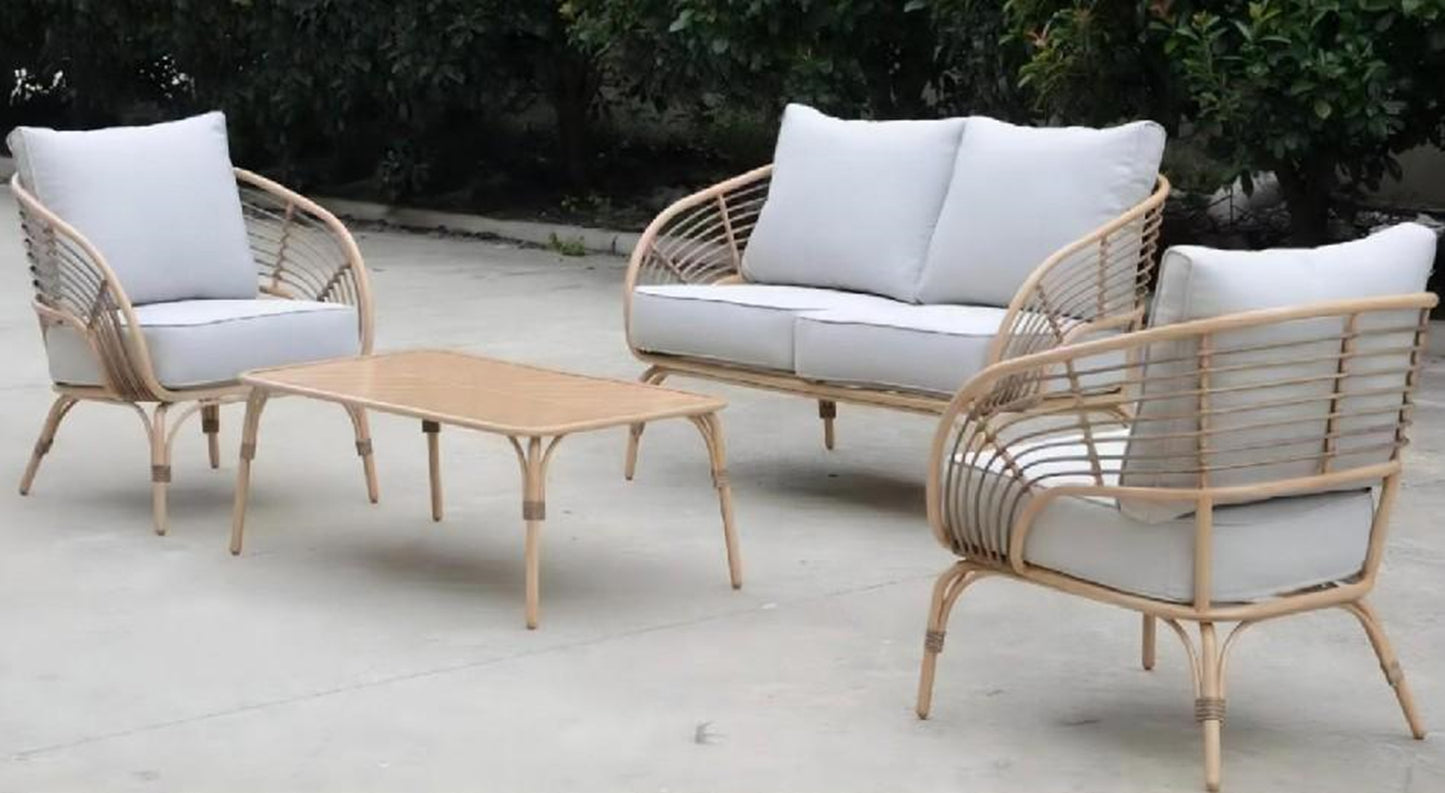 Eden Grace 4-Piece Deluxe Faux Bamboo Steel Cushioned Lounge Set - Stylish Comfort for Your Outdoor Space