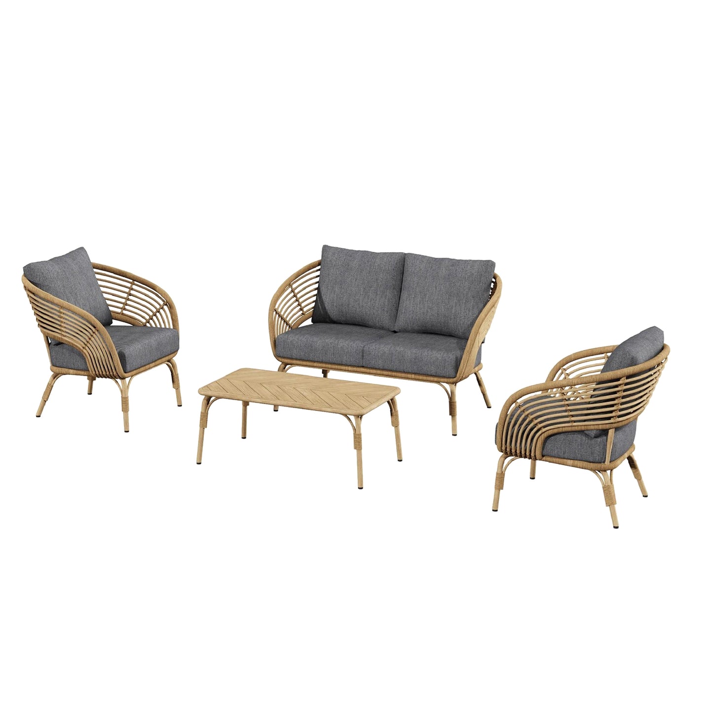 Eden Grace 4-Piece Deluxe Faux Bamboo Steel Cushioned Lounge Set - Stylish Comfort for Your Outdoor Space