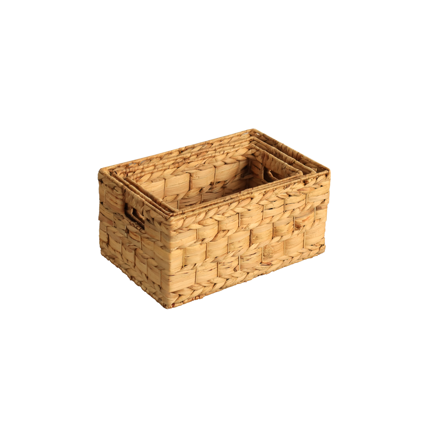Eden Grace - Set of 3 Hand-Woven Wicker Baskets - Water Hyacinth, Nesting Sizes for Smart Storage, Eco-Friendly Home Decor with Rice Nut - Flat Weave
