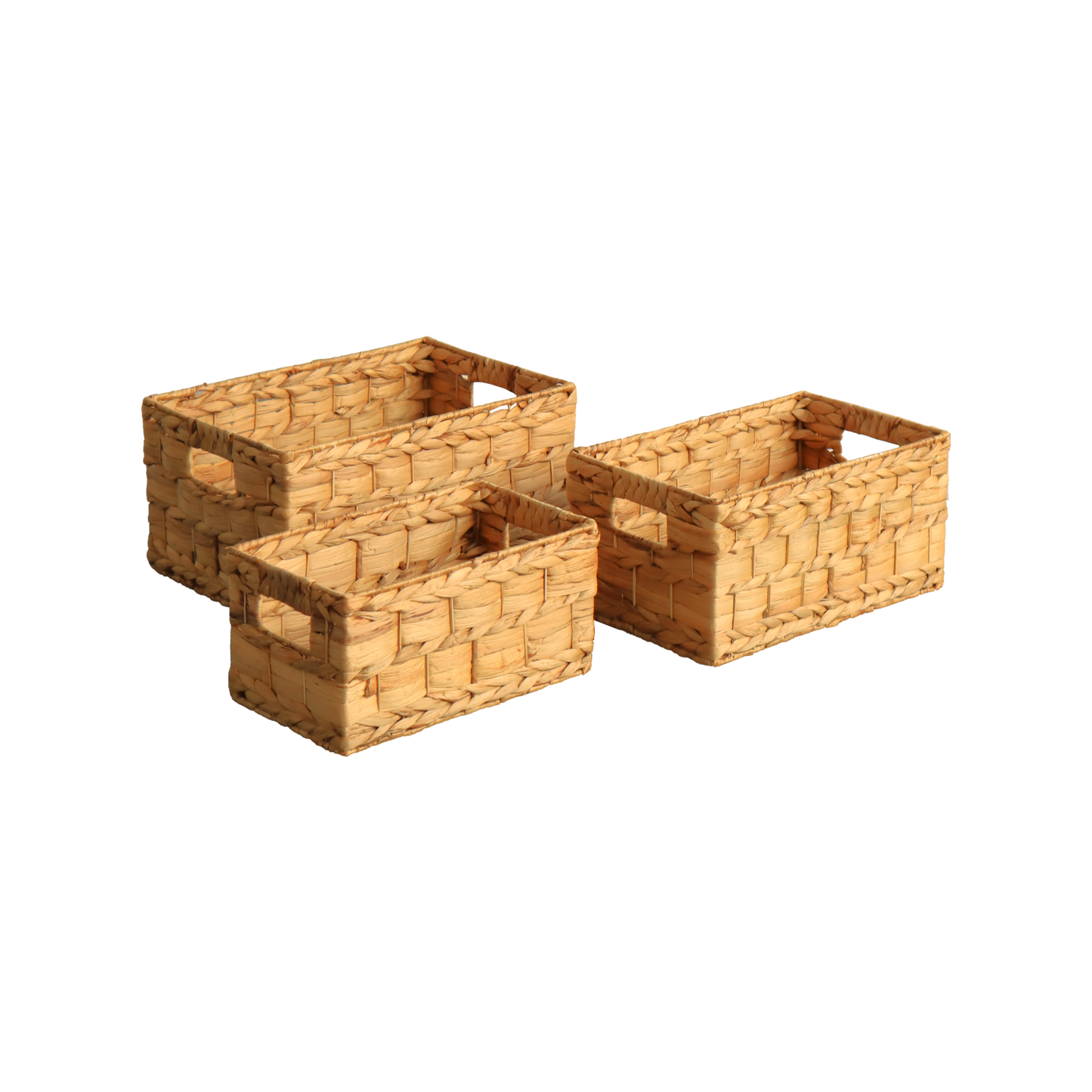 Eden Grace - Set of 3 Hand-Woven Wicker Baskets - Water Hyacinth, Nesting Sizes for Smart Storage, Eco-Friendly Home Decor with Rice Nut - Flat Weave