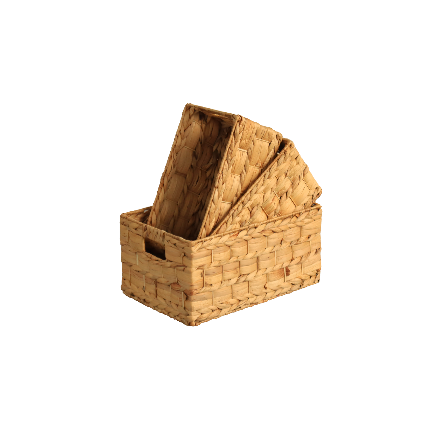 Eden Grace - Set of 3 Hand-Woven Wicker Baskets - Water Hyacinth, Nesting Sizes for Smart Storage, Eco-Friendly Home Decor with Rice Nut - Flat Weave
