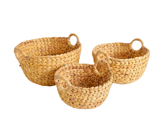 Eden Grace - Round Wicker Basket, Mini Catchall  with Round Handles - Arrow Weave, Natural Color