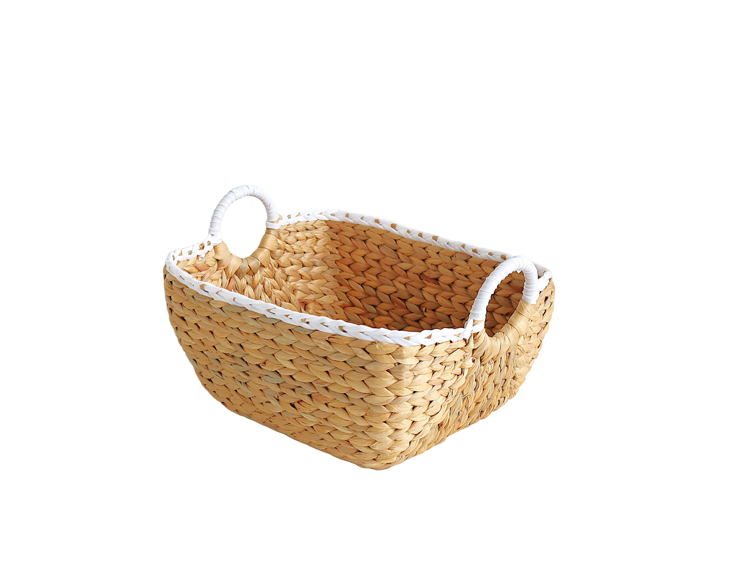 Eden Grace - Set of 3 Rectangular Nesting Wicker Baskets with Art Deco Design and Round Handles - Arrow Weave, Natural Mix White Color