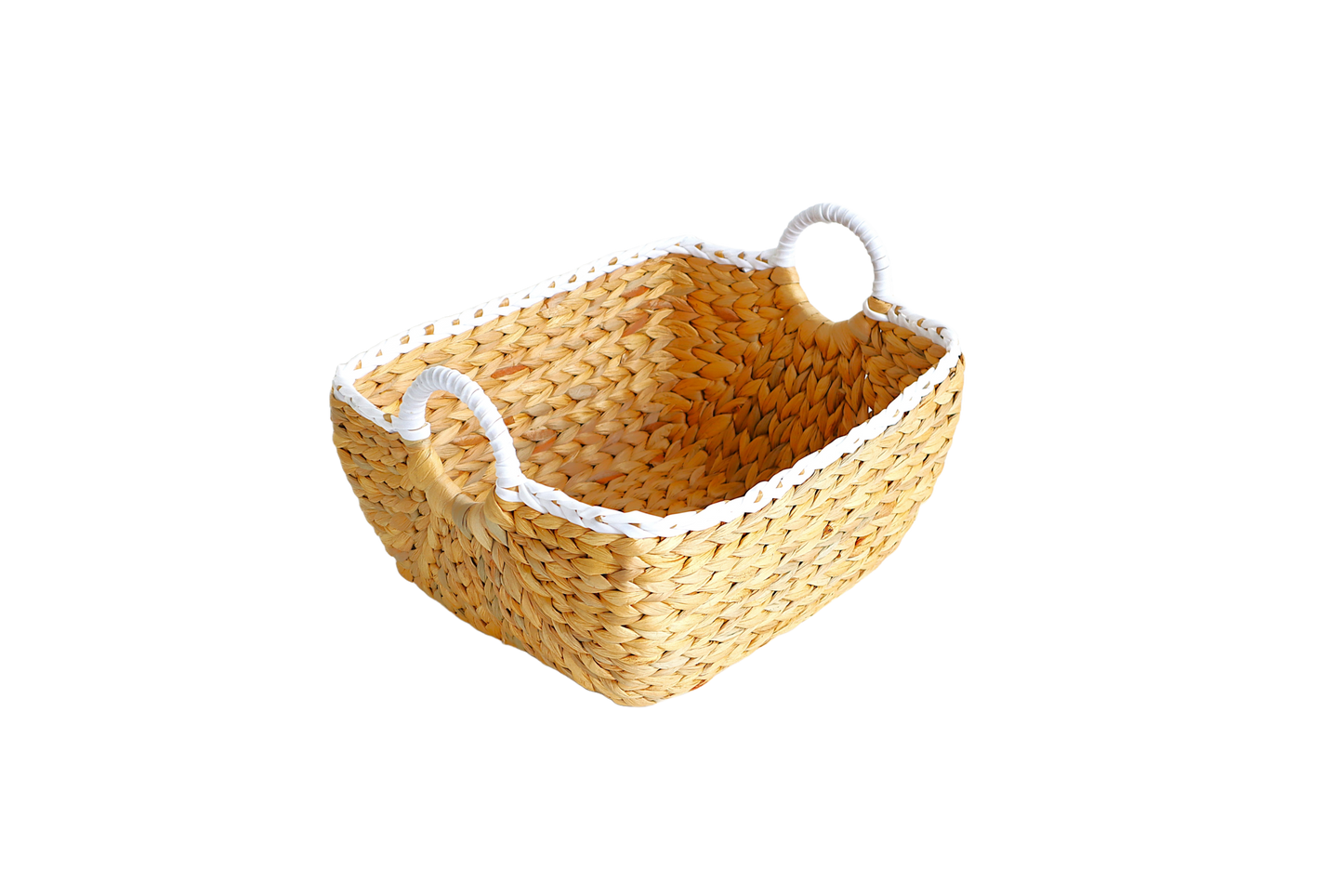 Eden Grace - Set of 3 Rectangular Nesting Wicker Baskets with Art Deco Design and Round Handles - Arrow Weave, Natural Mix White Color