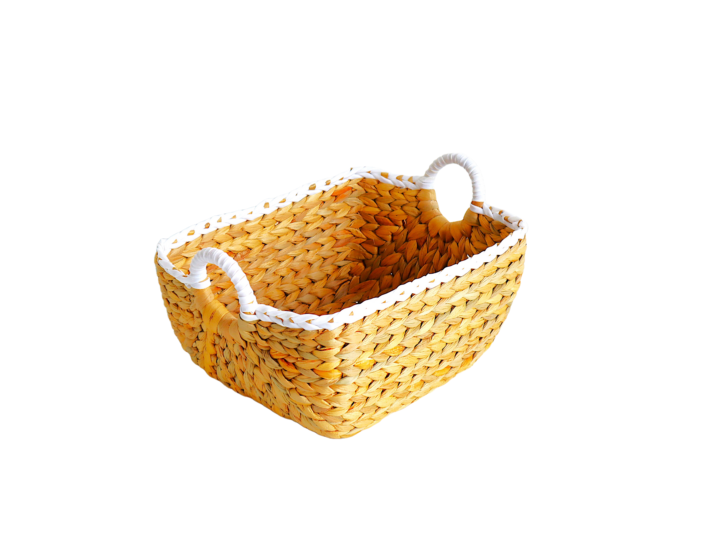 Eden Grace - Set of 3 Rectangular Nesting Wicker Baskets with Art Deco Design and Round Handles - Arrow Weave, Natural Mix White Color