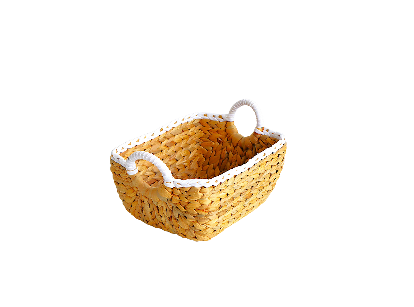 Eden Grace - Set of 3 Rectangular Nesting Wicker Baskets with Art Deco Design and Round Handles - Arrow Weave, Natural Mix White Color