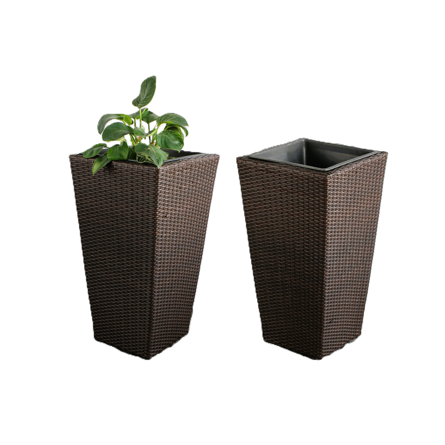 Eden Grace Rectangular Wicker Planter, All-Weather With Plastic Liner Pot -Indoor / Outdoors Patio Herb Garden Furnishings