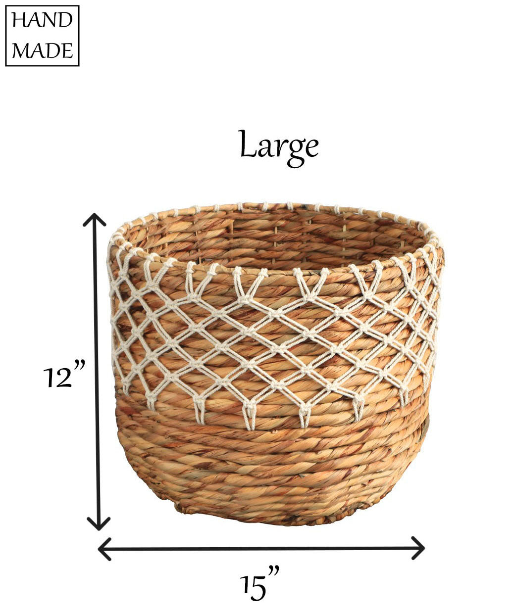 Eden Grace Handwoven Wicker Baskets, Twisted Weave with Macrame Accent - Round, Artisan Craftsmanship for Stylish Organization