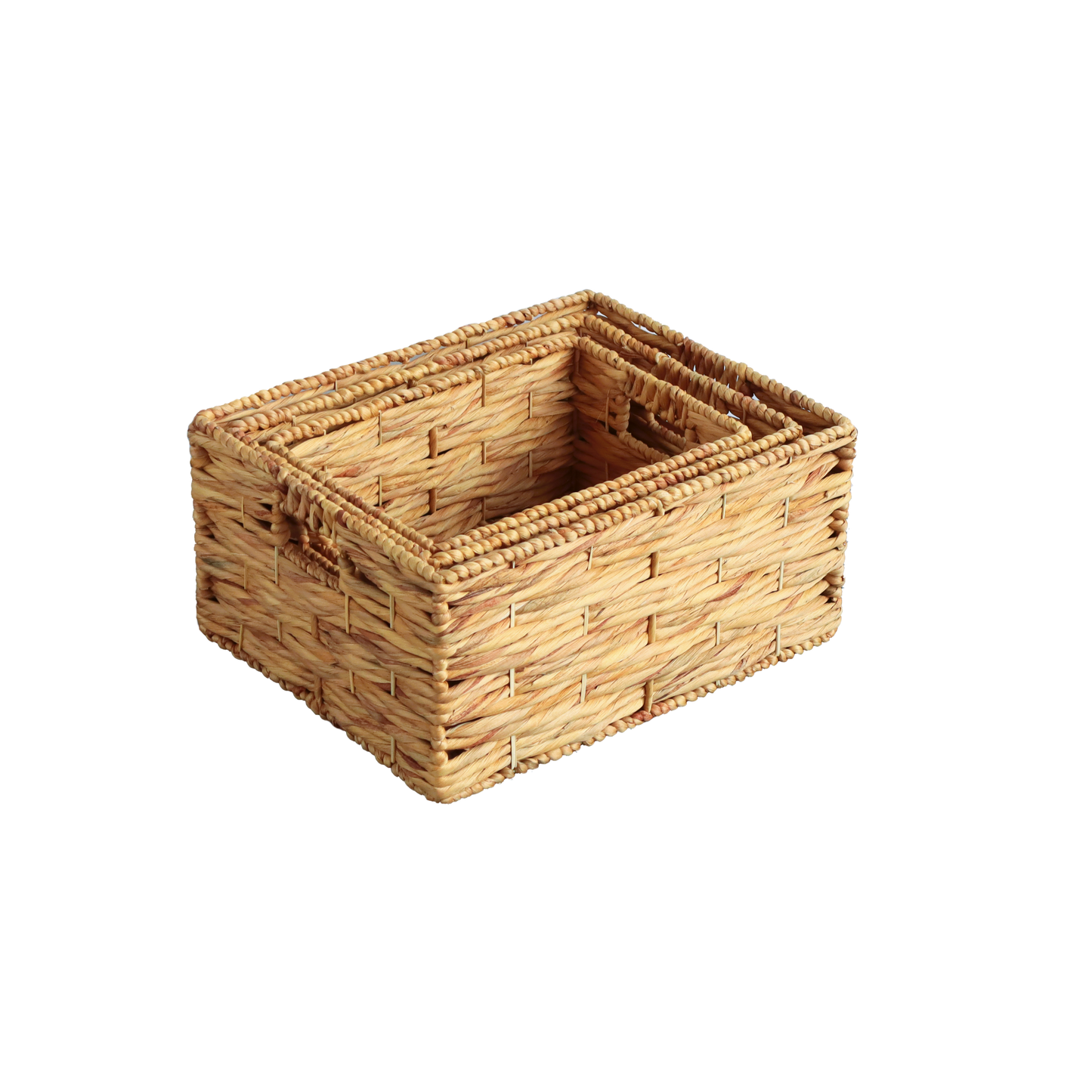 Eden Grace Set of 3 Hand Woven Wicker Baskets - Water Hyacinth Nesting Sizes for Smart Storage, Eco-Friendly Home Decor with Triple Twisted Weave