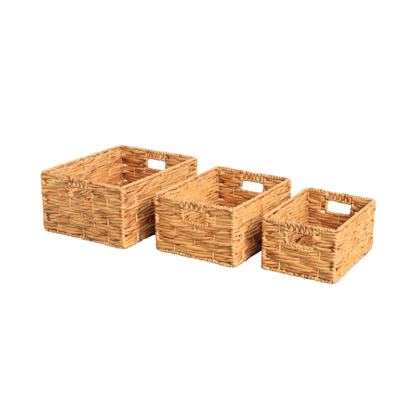 Eden Grace Set of 3 Hand Woven Wicker Baskets - Water Hyacinth Nesting Sizes for Smart Storage, Eco-Friendly Home Decor with Triple Twisted Weave