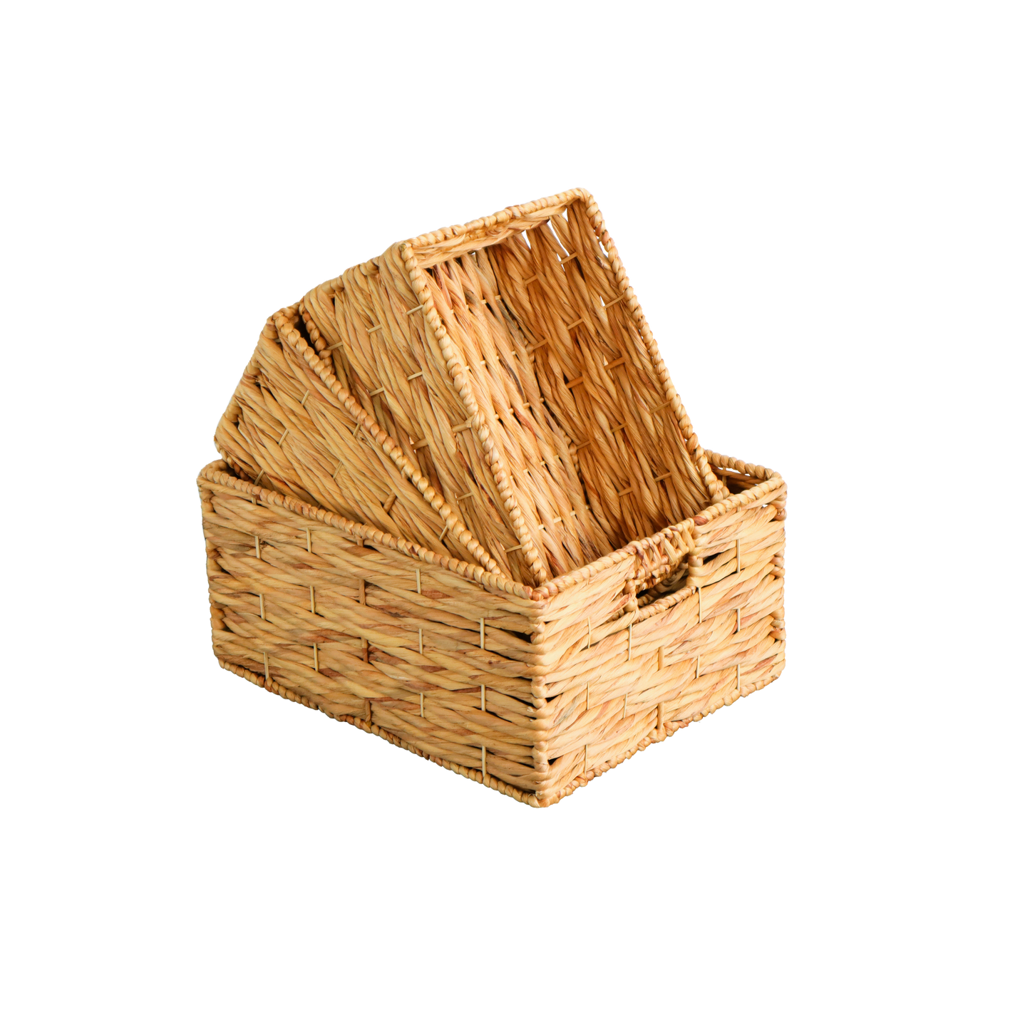 Eden Grace Set of 3 Hand Woven Wicker Baskets - Water Hyacinth Nesting Sizes for Smart Storage, Eco-Friendly Home Decor with Triple Twisted Weave