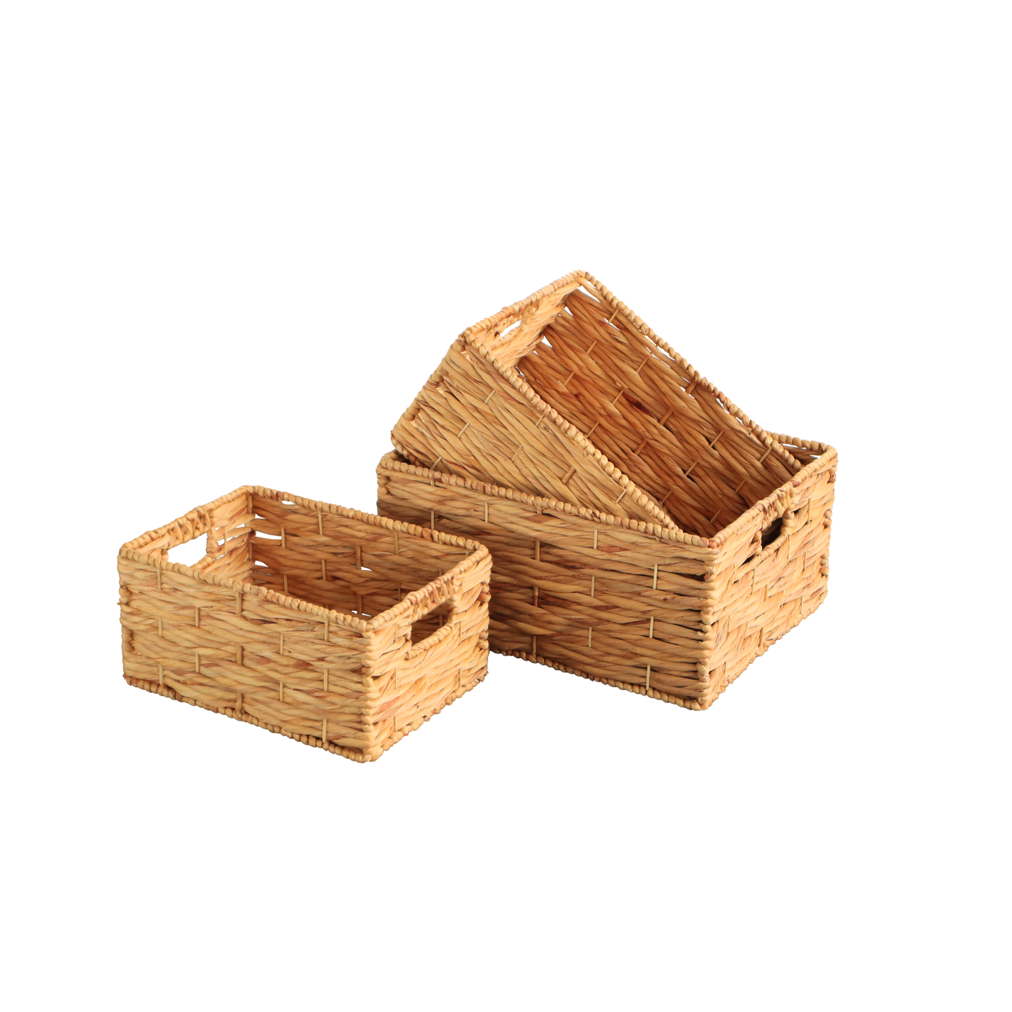 Eden Grace Set of 3 Hand Woven Wicker Baskets - Water Hyacinth Nesting Sizes for Smart Storage, Eco-Friendly Home Decor with Triple Twisted Weave