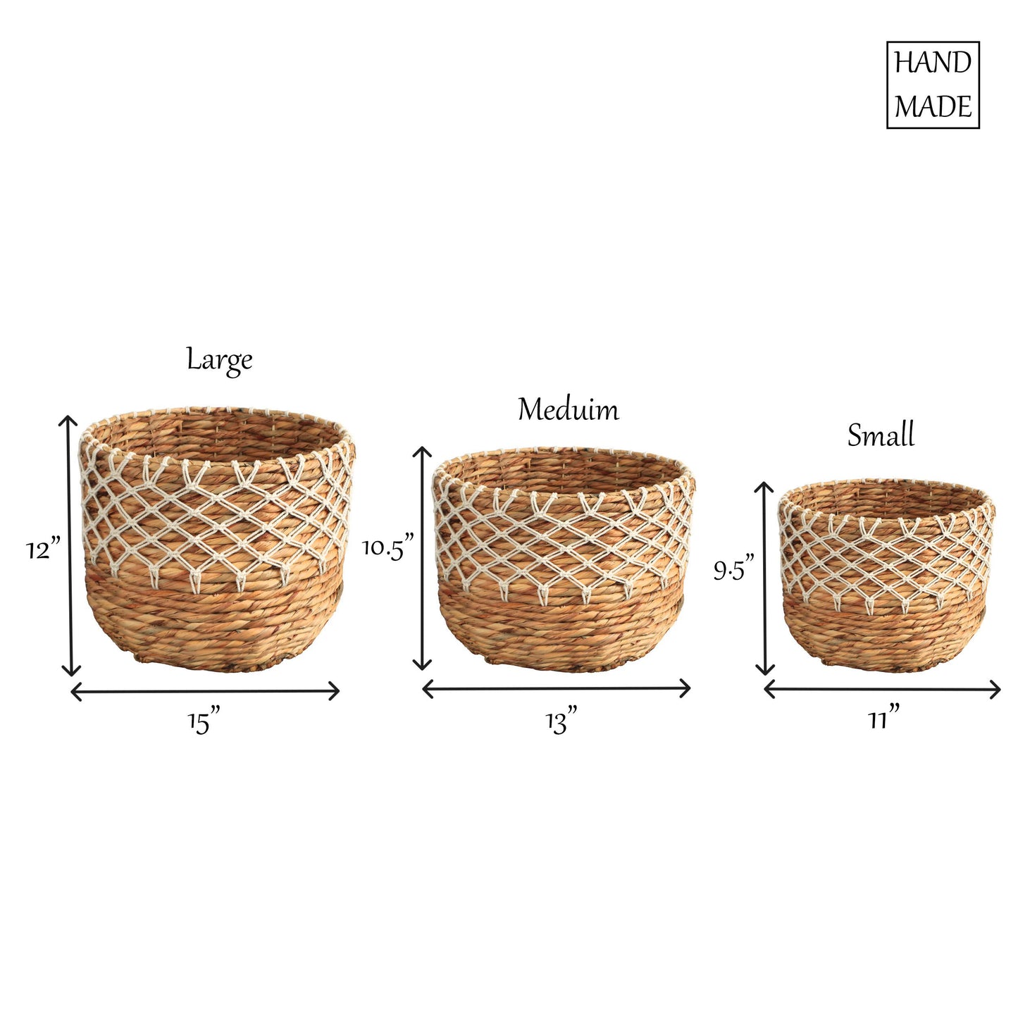 Eden Grace Handwoven Wicker Baskets, Twisted Weave with Macrame Accent - Round, Artisan Craftsmanship for Stylish Organization