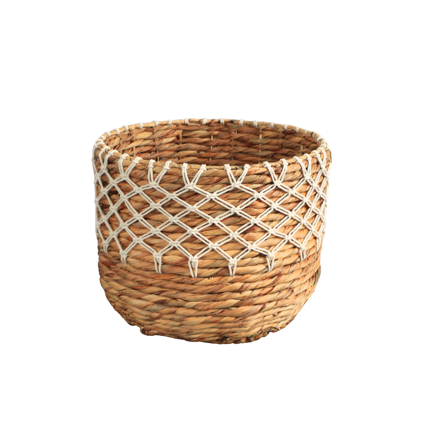Eden Grace Handwoven Wicker Baskets, Twisted Weave with Macrame Accent - Round, Artisan Craftsmanship for Stylish Organization