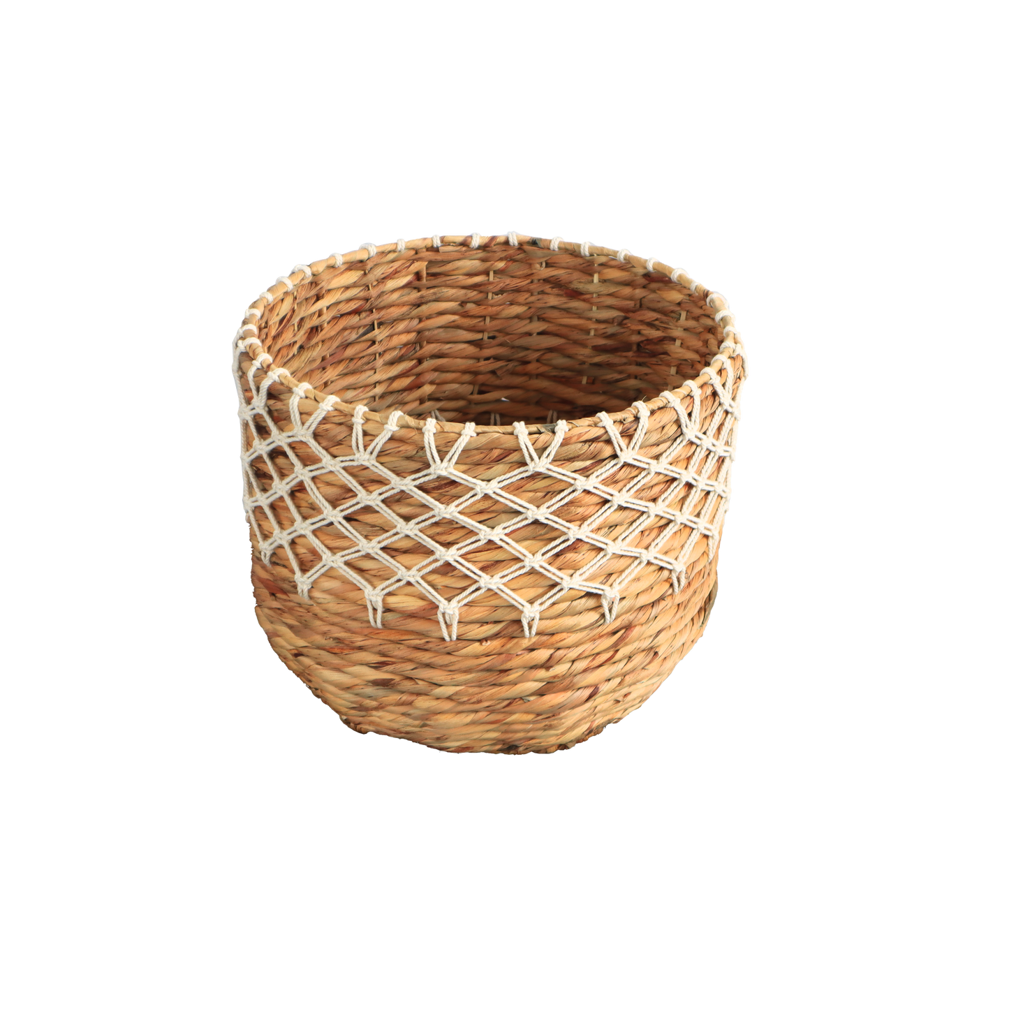 Eden Grace Handwoven Wicker Baskets, Twisted Weave with Macrame Accent - Round, Artisan Craftsmanship for Stylish Organization