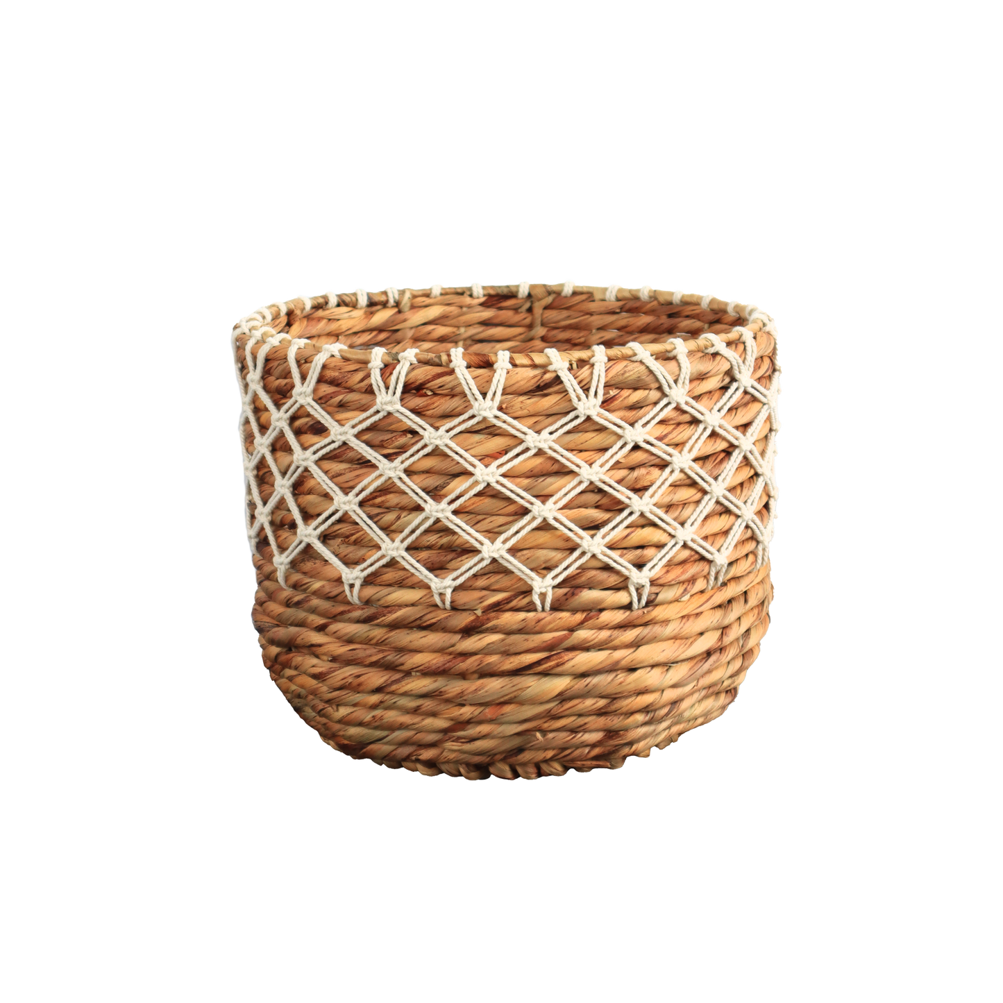 Eden Grace Handwoven Wicker Baskets, Twisted Weave with Macrame Accent - Round, Artisan Craftsmanship for Stylish Organization