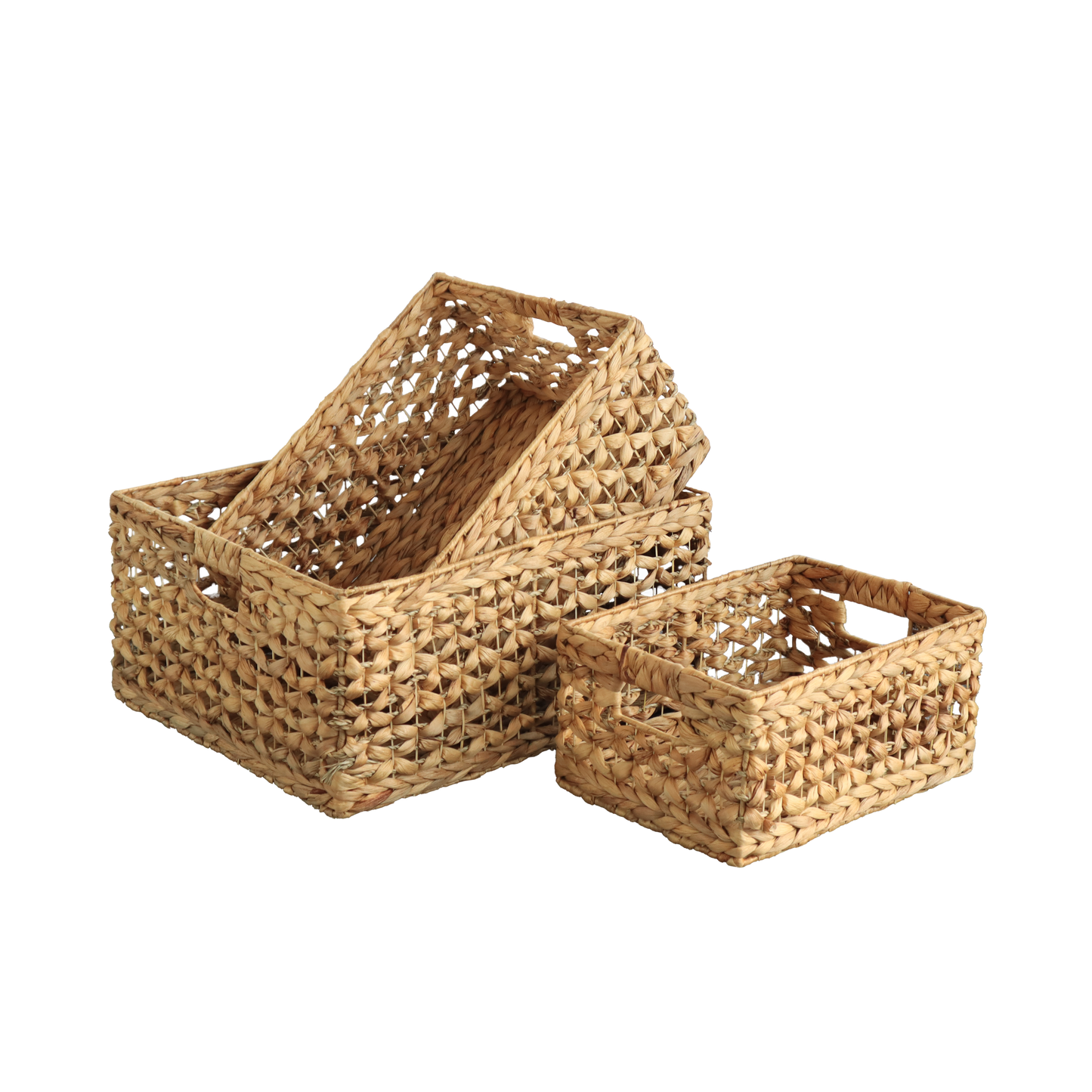Eden Grace - Set of 3 Hand-Woven Wicker Baskets - Water Hyacinth, Nesting Sizes for Smart Storage, Eco-Friendly Home Decor with Arrow-Flower Weave