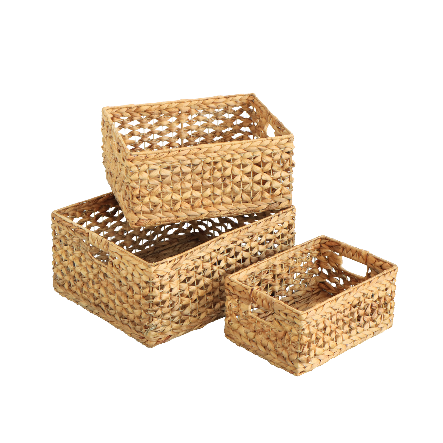Eden Grace - Set of 3 Hand-Woven Wicker Baskets - Water Hyacinth, Nesting Sizes for Smart Storage, Eco-Friendly Home Decor with Arrow-Flower Weave