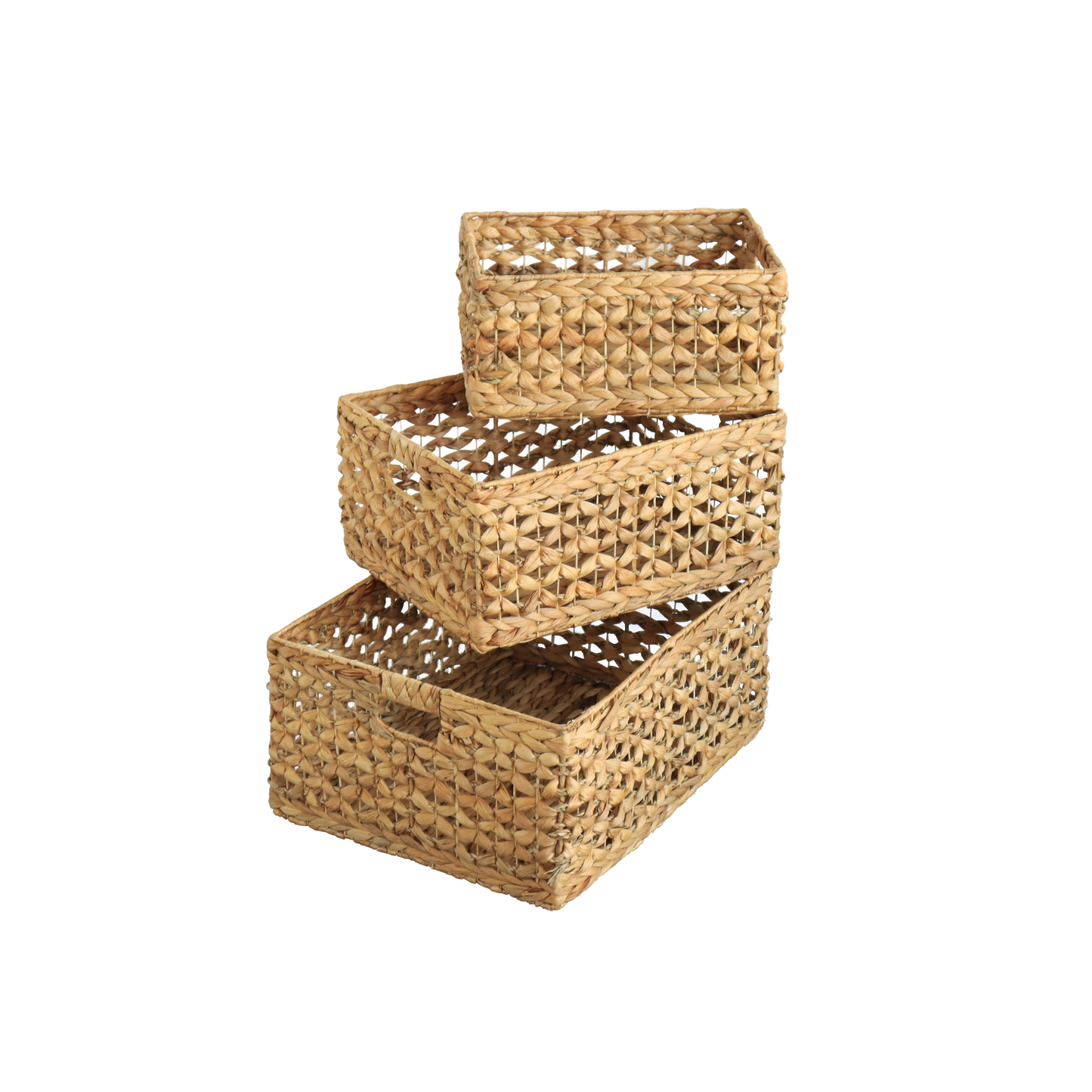 Eden Grace - Set of 3 Hand-Woven Wicker Baskets - Water Hyacinth, Nesting Sizes for Smart Storage, Eco-Friendly Home Decor with Arrow-Flower Weave