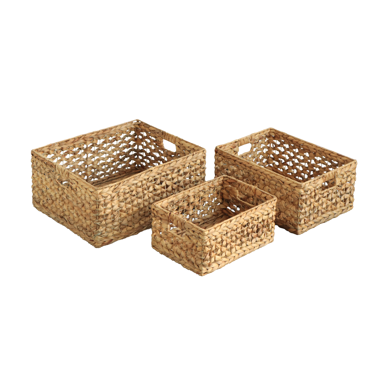 Eden Grace - Set of 3 Hand-Woven Wicker Baskets - Water Hyacinth, Nesting Sizes for Smart Storage, Eco-Friendly Home Decor with Arrow-Flower Weave