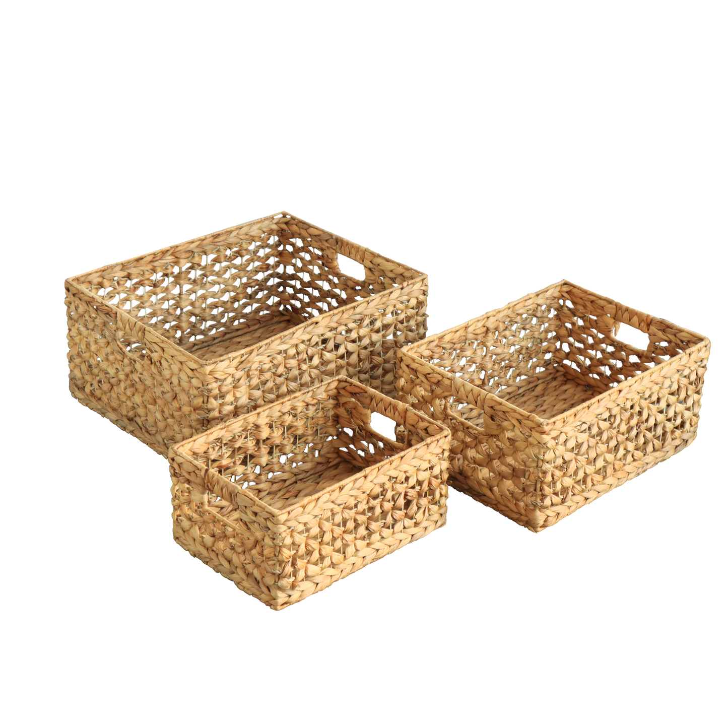Eden Grace - Set of 3 Hand-Woven Wicker Baskets - Water Hyacinth, Nesting Sizes for Smart Storage, Eco-Friendly Home Decor with Arrow-Flower Weave