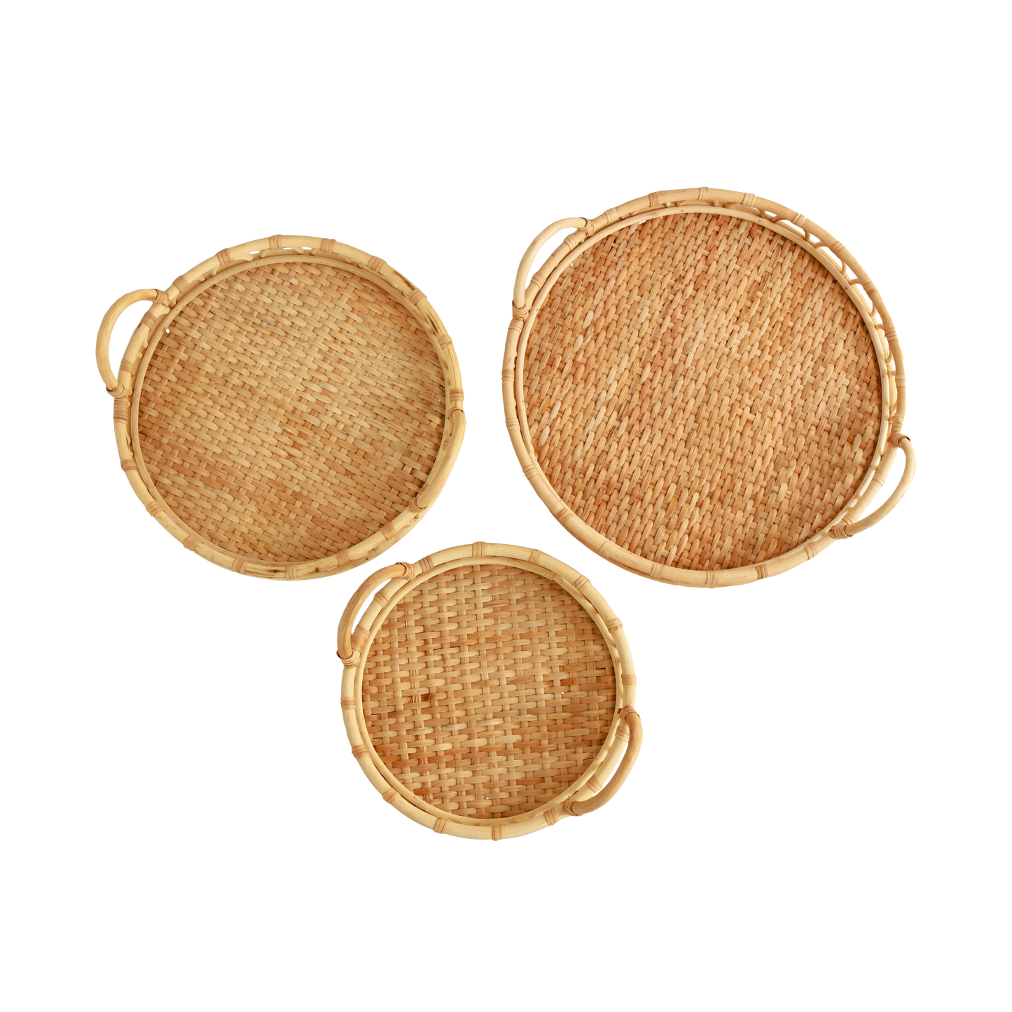 Eden Grace Hand Woven Round Rattan Serving Trays with Wavy Design and Handles, Tea Tray, Fruit Basket for Coffee Table and Breakfasts
