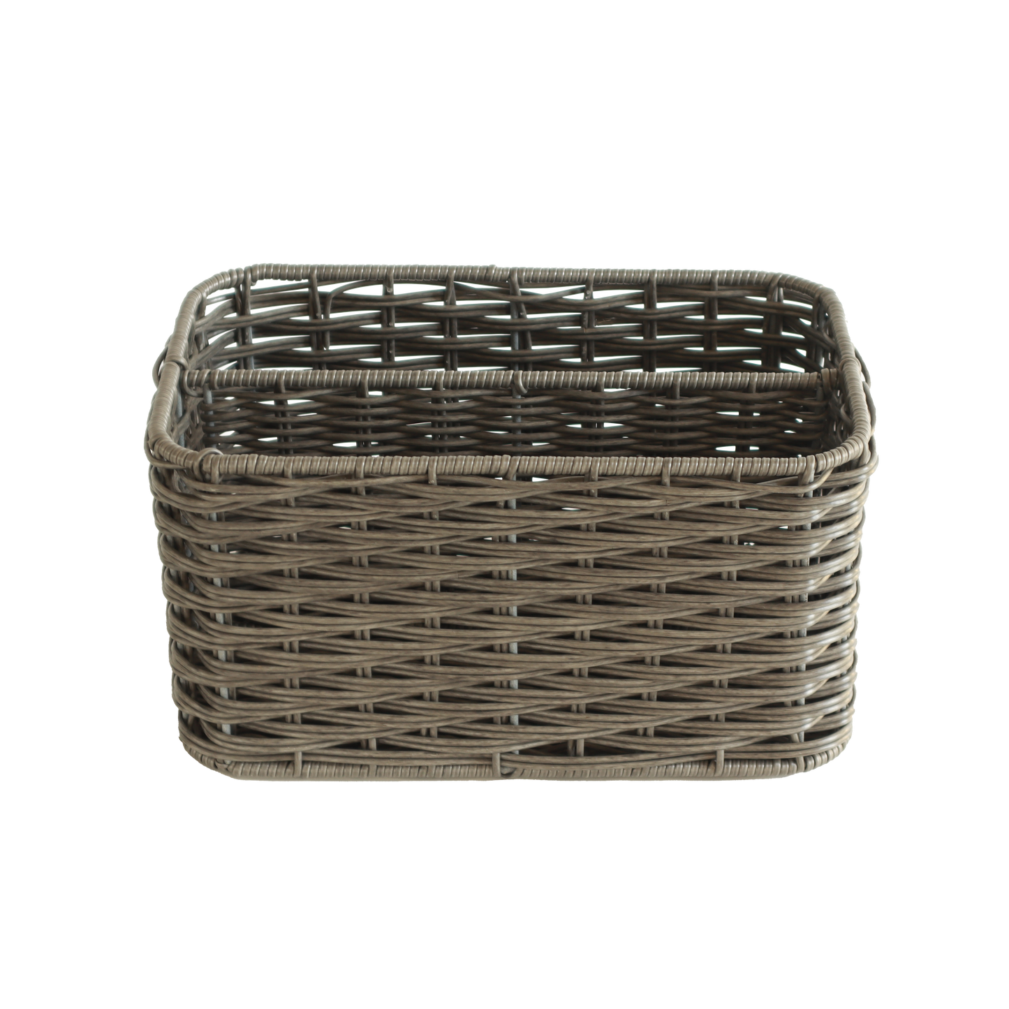 Eden Grace Hand Woven Resin Wicker Basket for Storage with Iron Frame and Dual Compartments - in Tan, Gray, and White