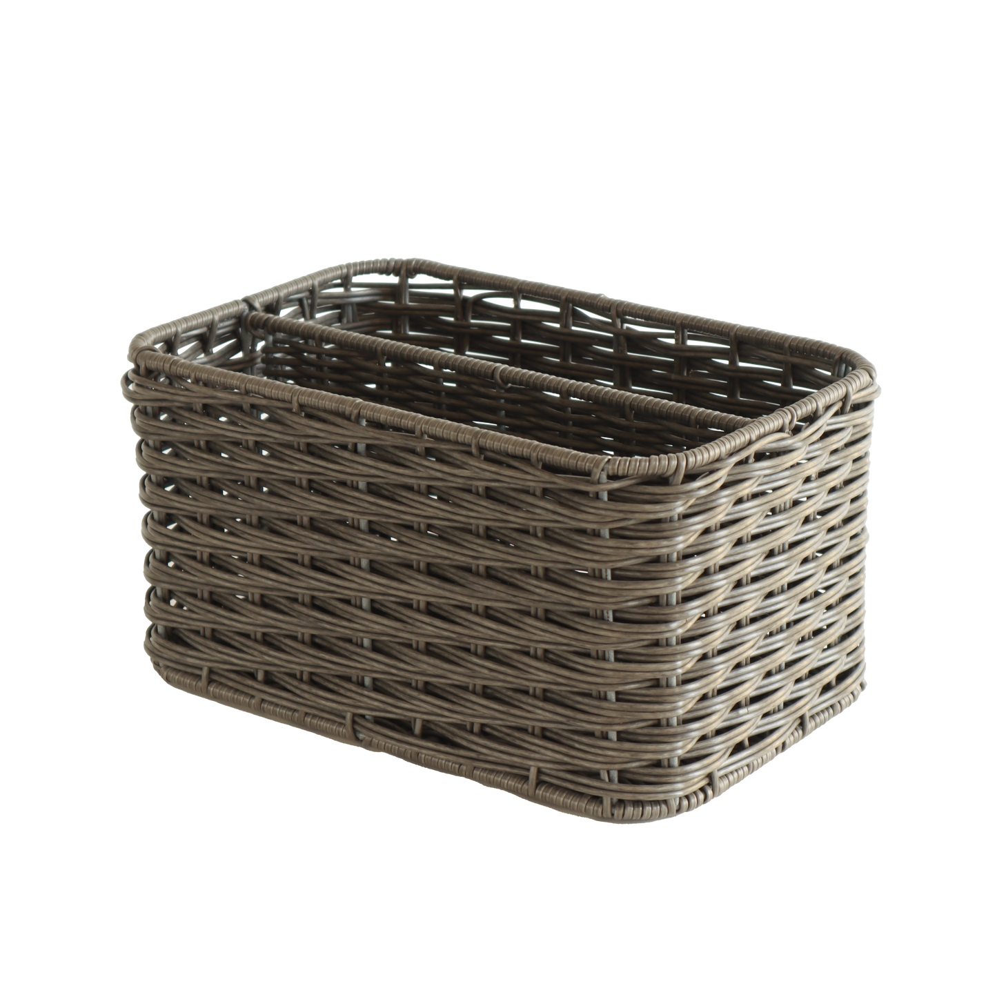 Eden Grace Hand Woven Resin Wicker Basket for Storage with Iron Frame and Dual Compartments - in Tan, Gray, and White