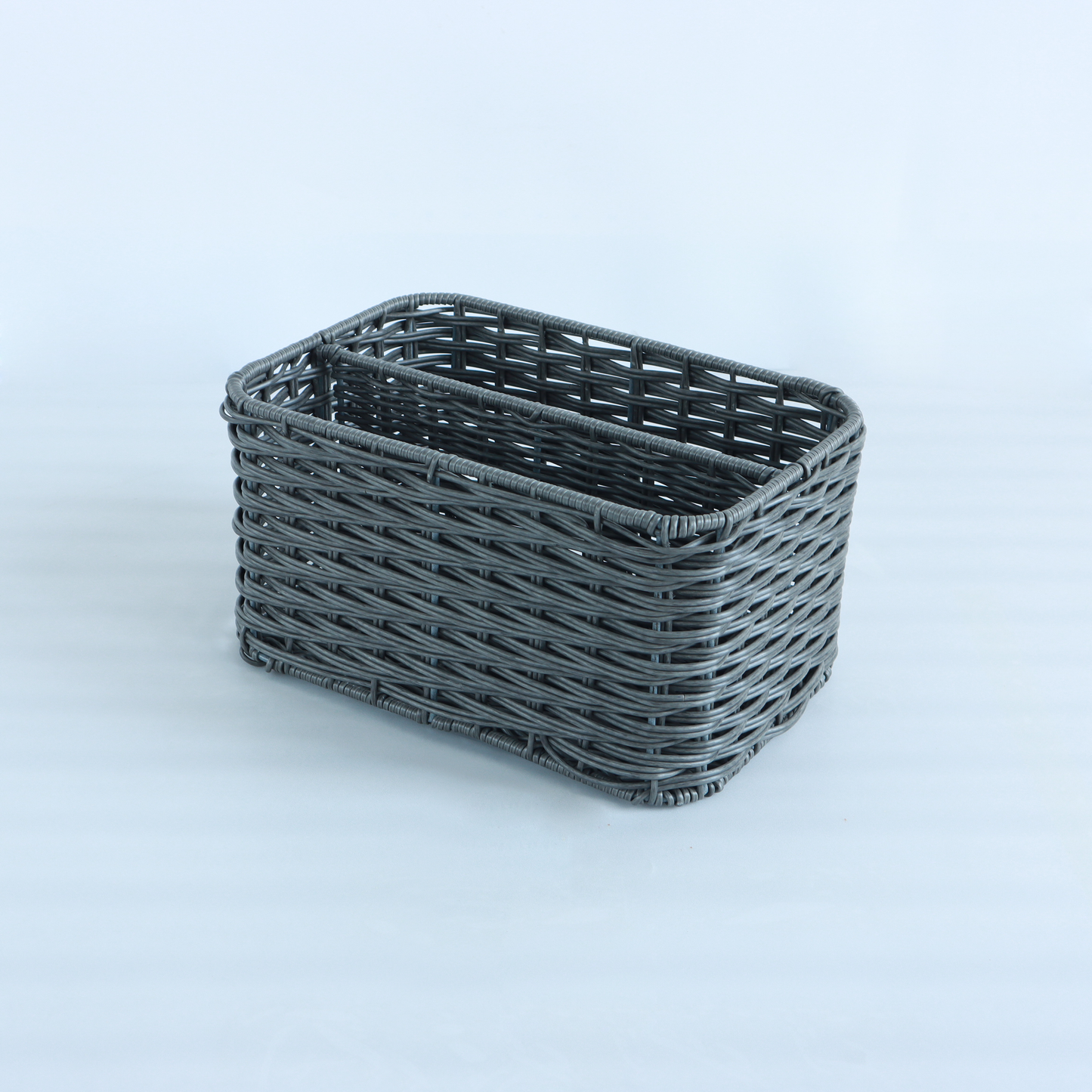 Eden Grace Hand Woven Resin Wicker Basket for Storage with Iron Frame and Dual Compartments - in Tan, Gray, and White