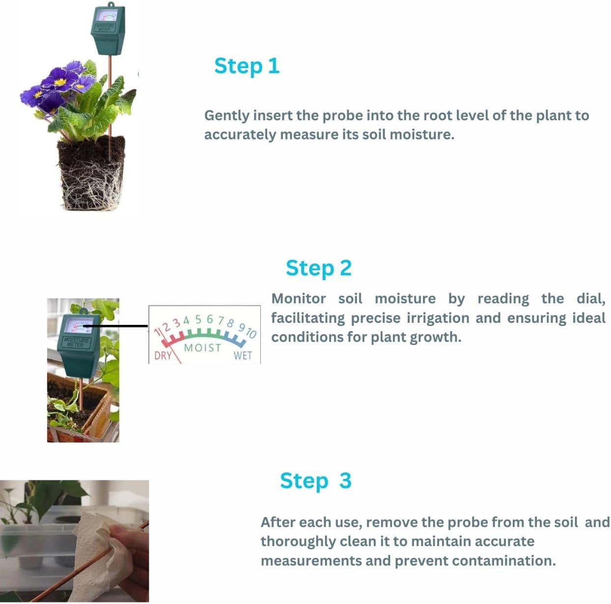 Moisture Meter, Plant Soil Moisture Meter Indoor & Outdoor, Hygrometer Moisture Sensor Soil Test Kit Plant Water Meter for Garden, Farm, Lawn (No Battery Needed)