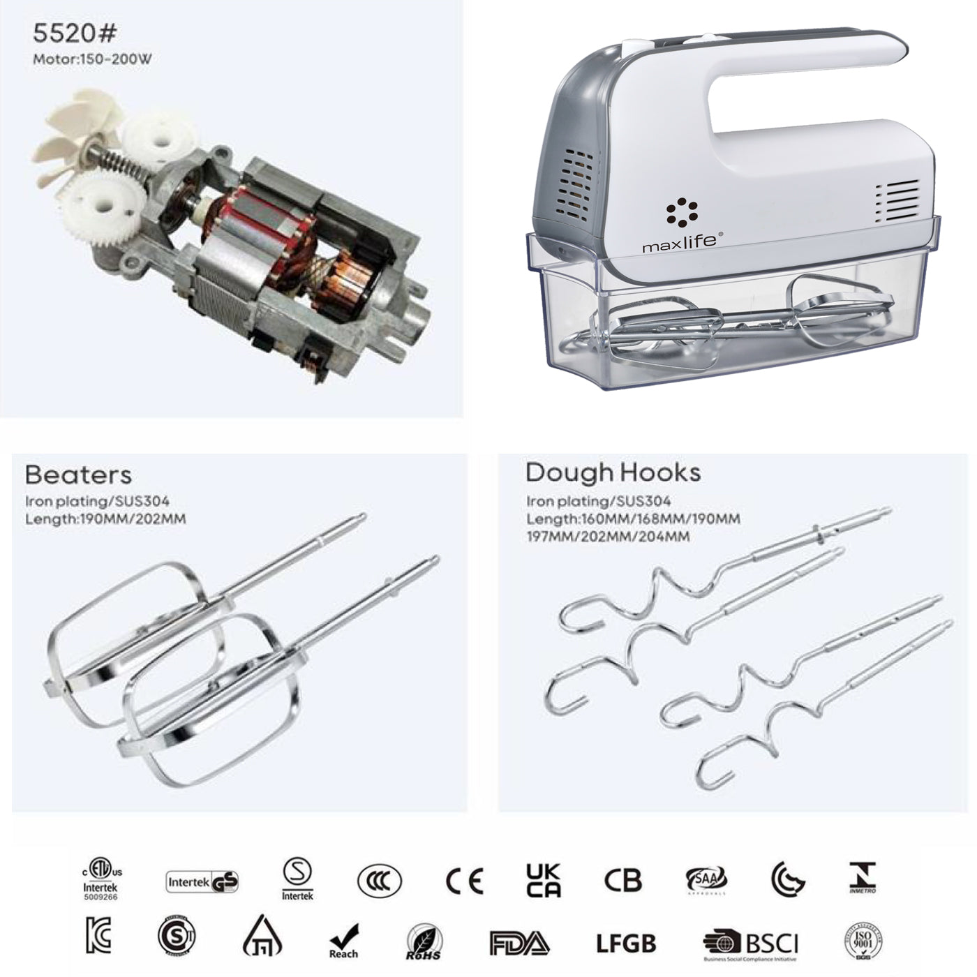 Max Life Electric Hand Mixer, 5 Speed, White, With Snap-On Storage Case