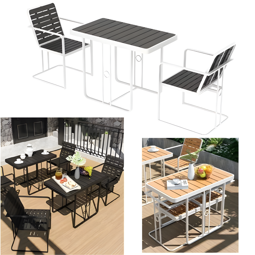 Eden Grace - Modern 3-Piece Steel and Polywood Balcony Furniture Set: Stylish Outdoor Seating Ensemble for Compact Spaces