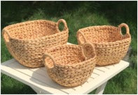 Eden Grace - Round Wicker Basket, Mini Catchall with Round Handles - Arrow Weave, Natural Color