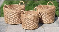 Eden Grace - Set of 3 Round Wicker Baskets, Unframed Design and Ear Handles - Rice Nut Weave, Natural Color