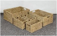 Eden Grace - Set of 5 Hand Woven Wicker Baskets, Rectangular with Iron Frame and Hole Handles - Natural Color