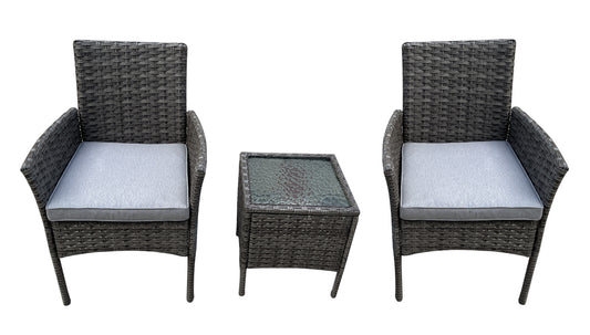 Eden Grace Patio Bistro Set 3-Piece Outdoor Conversation Set, Gray Wicker