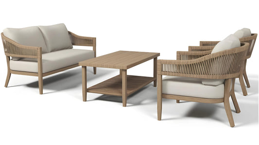 Eden Grace - 4 PC Faux Wood Steel Wicker Conversation Set with 10cm Seat & Back Cushions - Olefin Fabric, Non-K/D