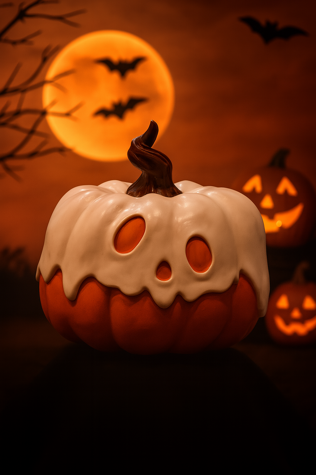 Resin Halloween Pumpkin with Ghost Covering – Spooky Tabletop Décor