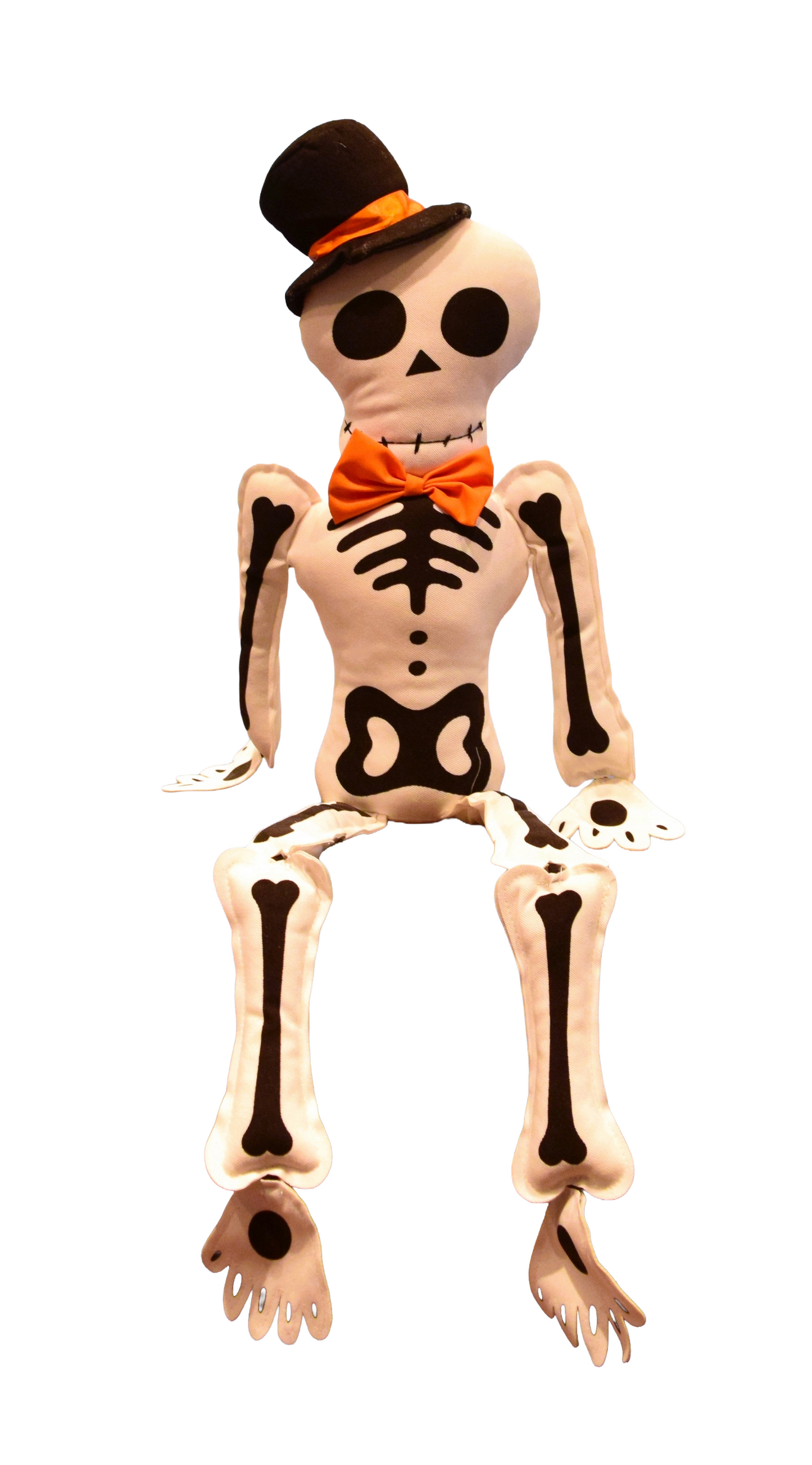 Decorative Fabric Skeleton Plush – Skeleton with Hat and Orange Bow Tie