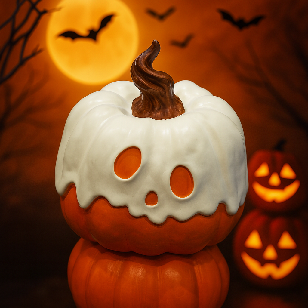 Resin Halloween Pumpkin with Ghost Covering – Spooky Tabletop Décor